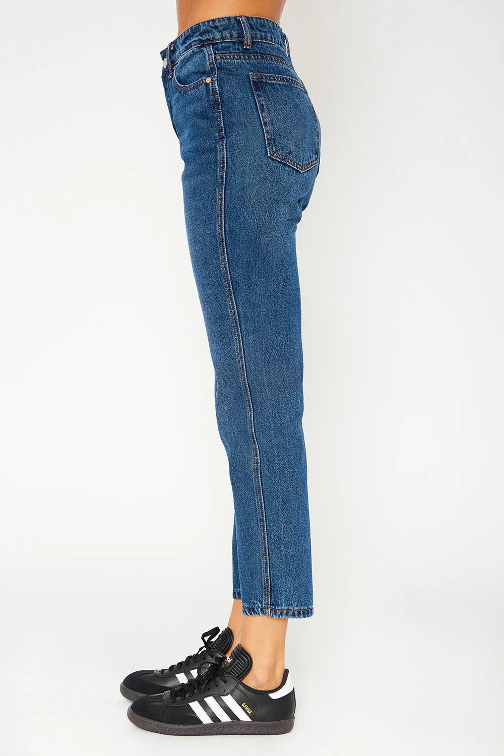 High-rise dark blue mom fit jeans