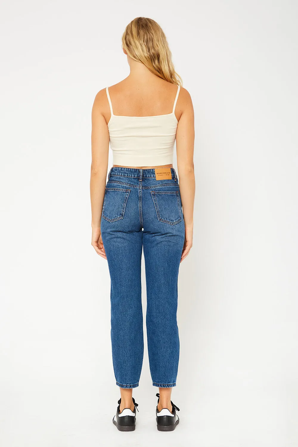 High-rise dark blue mom fit jeans