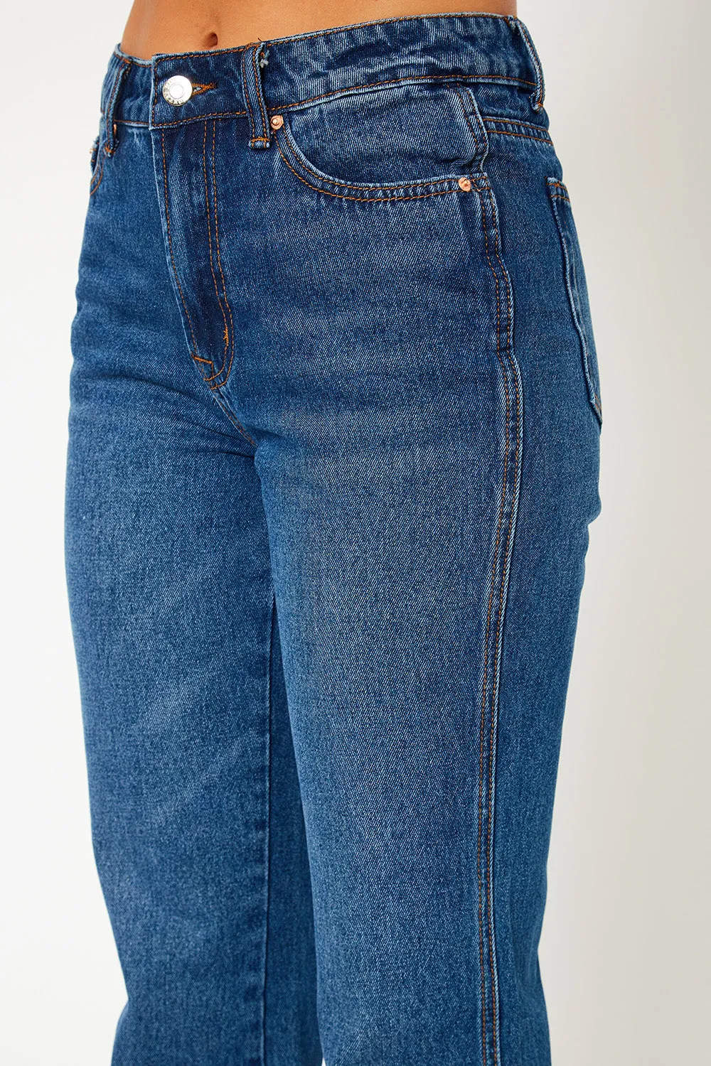 High-rise dark blue mom fit jeans