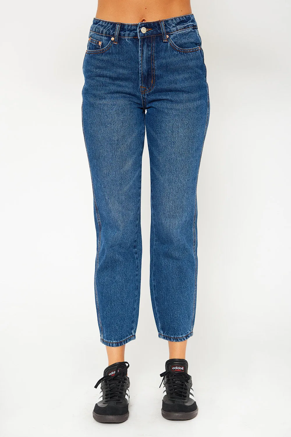 High-rise dark blue mom fit jeans
