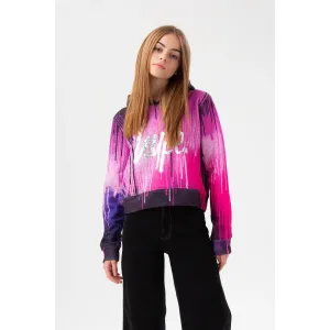Hype Dark Pink Drips Cropped Hoodie Yvlr548