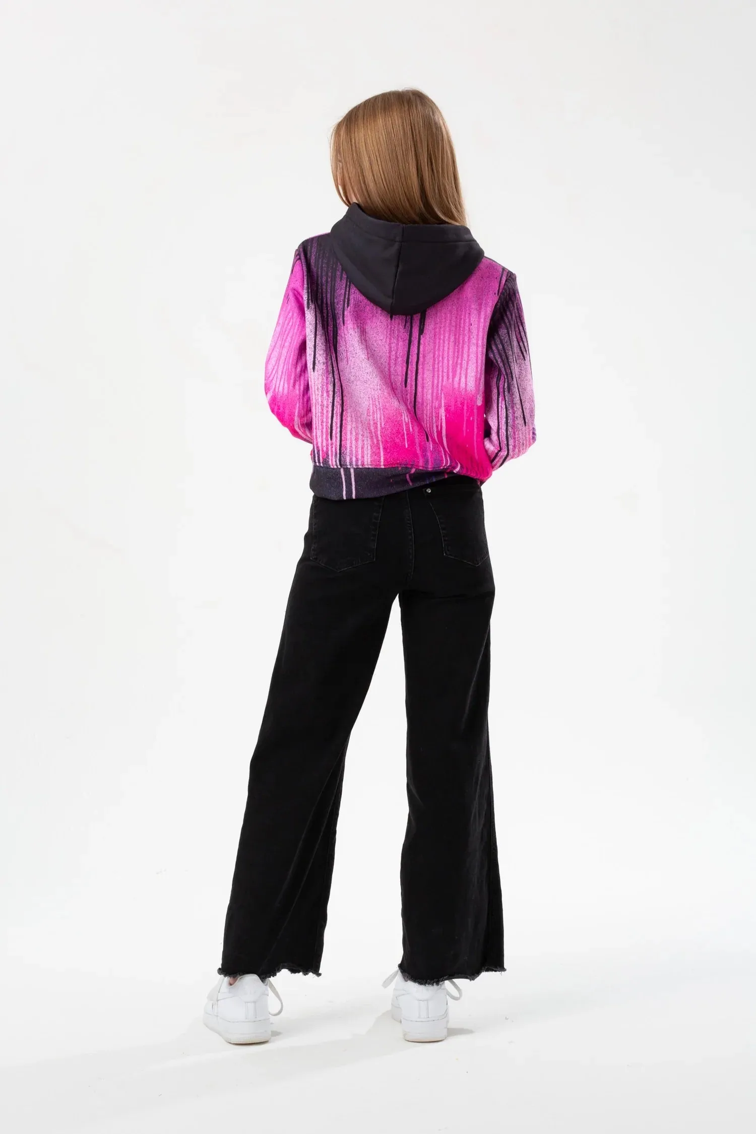Hype Dark Pink Drips Cropped Hoodie Yvlr548