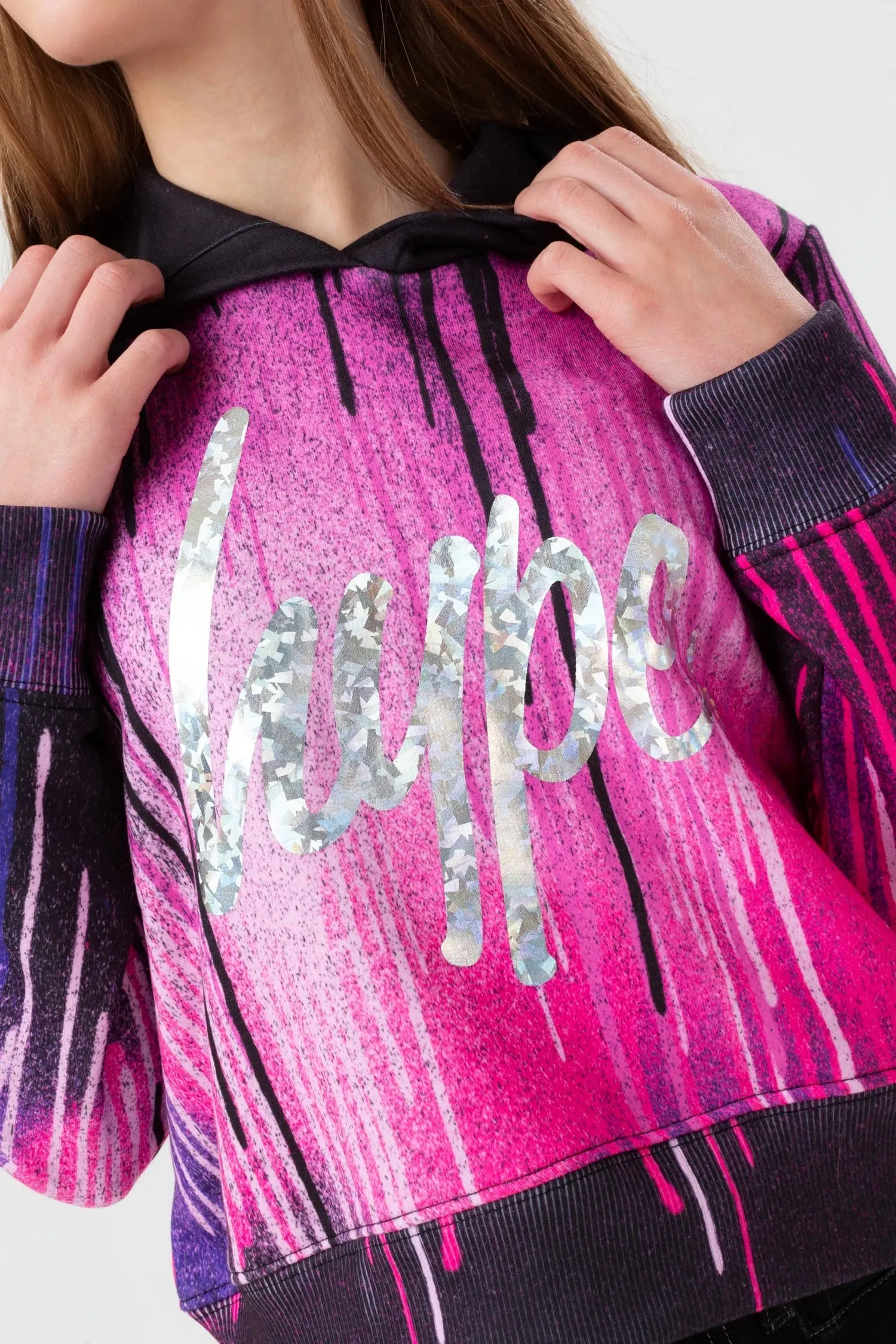 Hype Dark Pink Drips Cropped Hoodie Yvlr548
