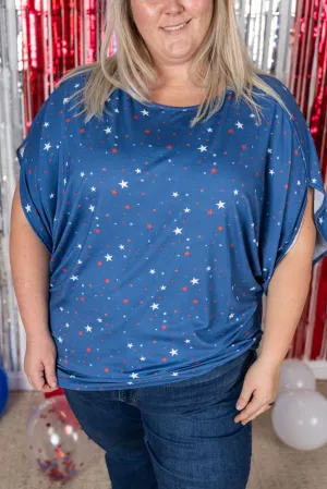 IN PRODUCTION Darcy Dolman Top - Blue Liberty Stars