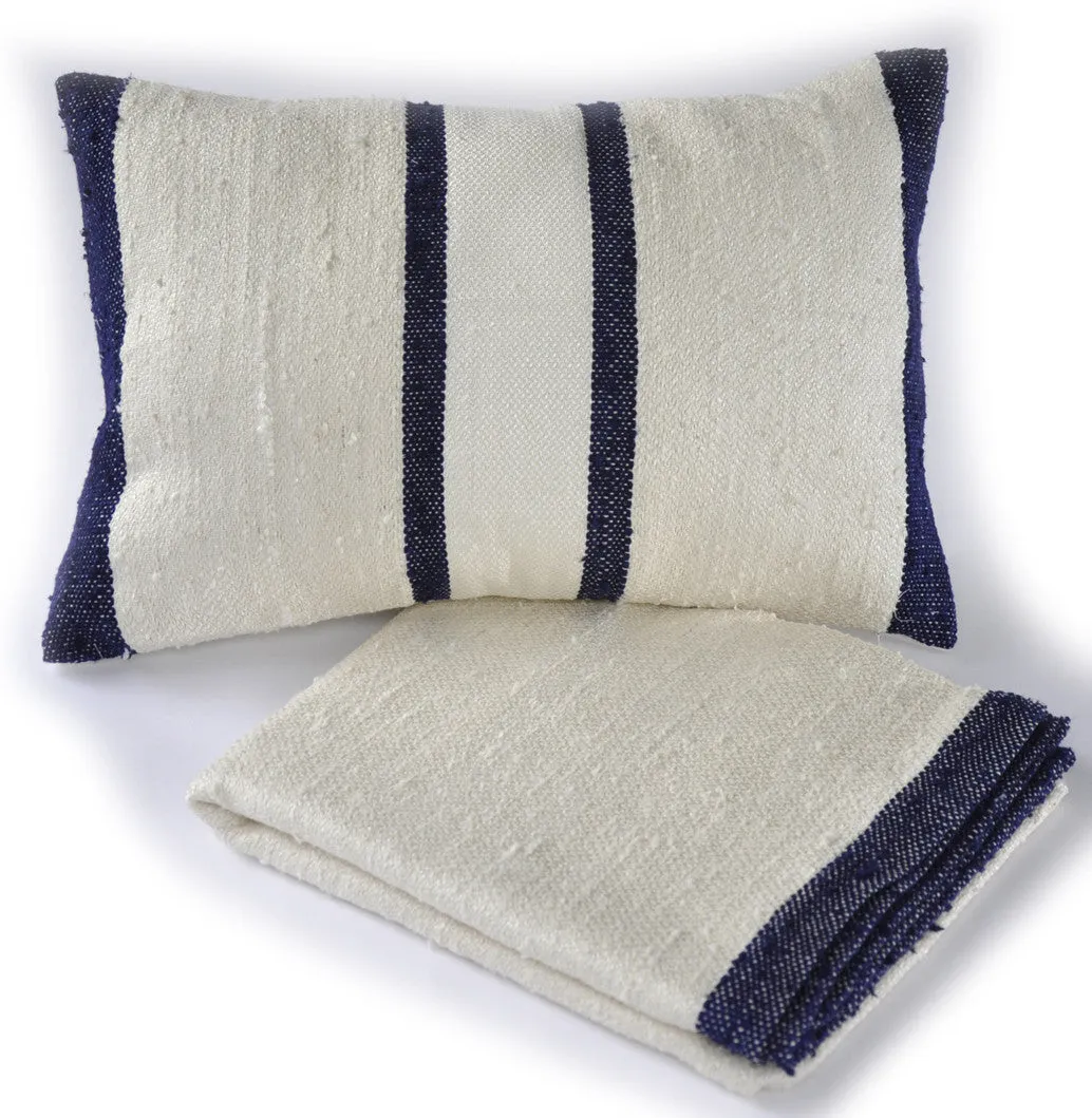 Indigo Stripes Raw Silk Square Pillow