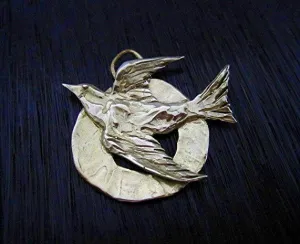 Inspirational Artisan Flying Dove & Bird Pendant in Gold Bronze (one)