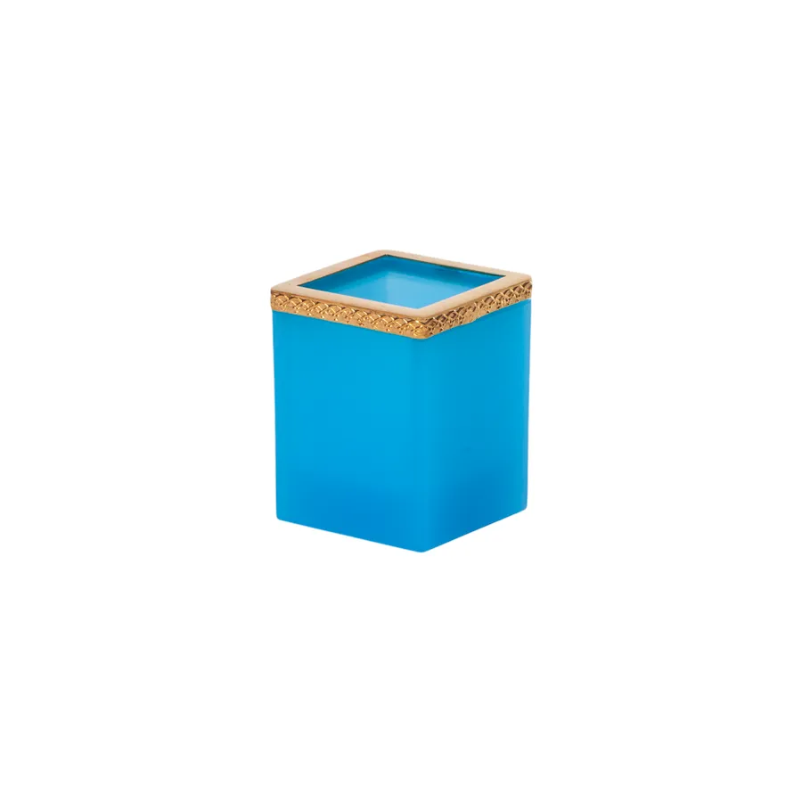 Italian Opaline Square Pen Holder with Brass Trim