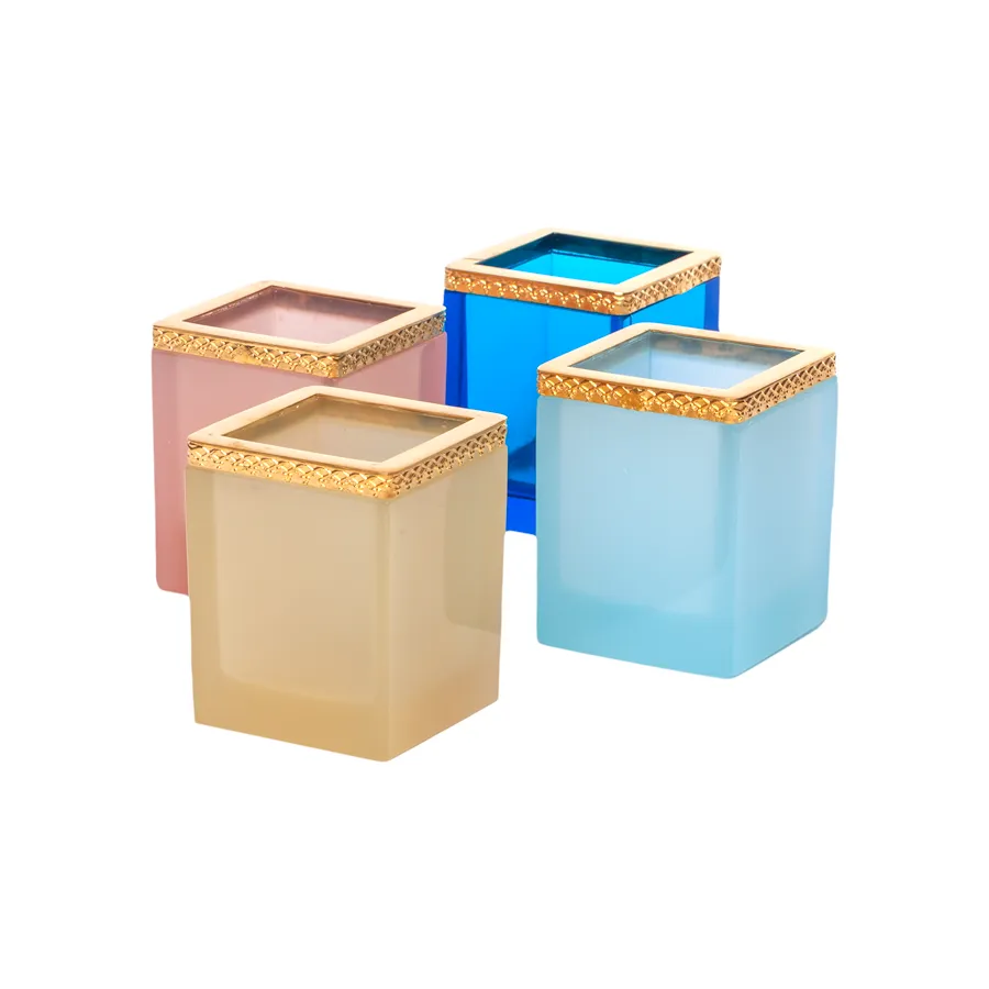 Italian Opaline Square Pen Holder with Brass Trim
