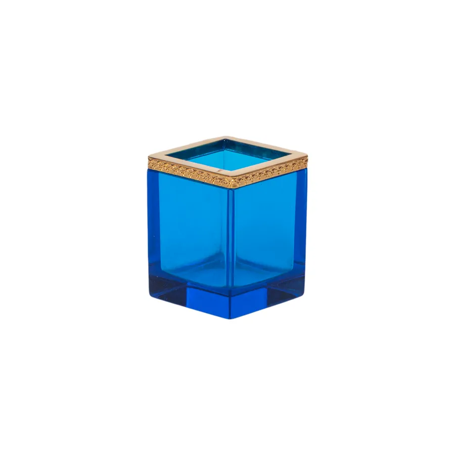 Italian Opaline Square Pen Holder with Brass Trim