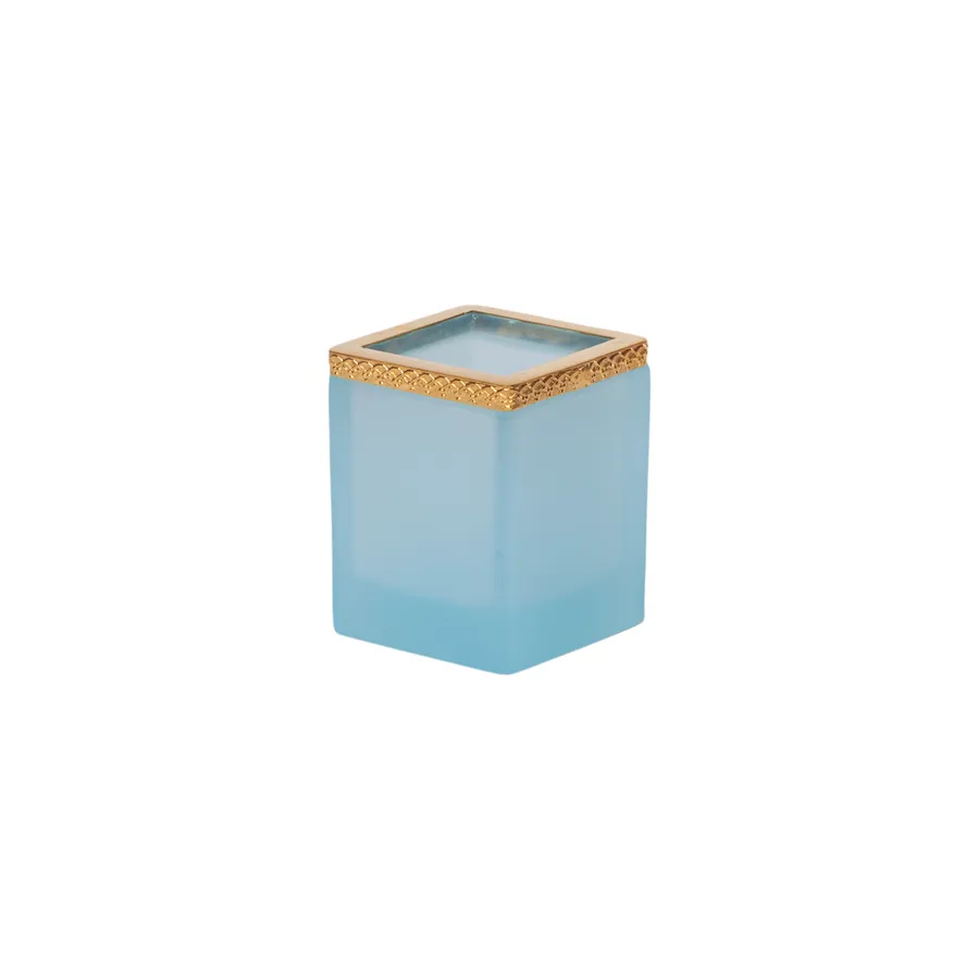 Italian Opaline Square Pen Holder with Brass Trim