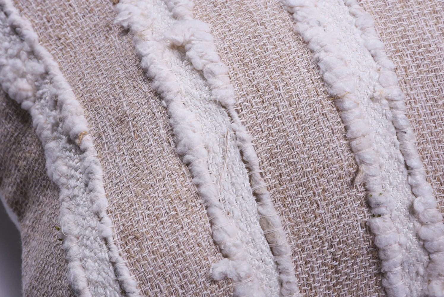 Ivory Striped Raw Linen Square Pillow