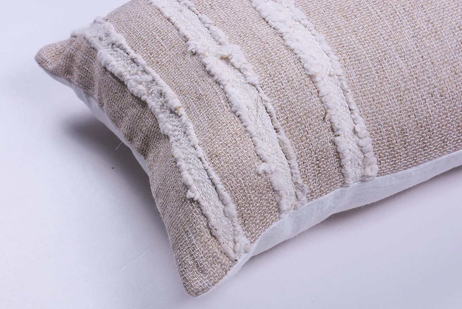 Ivory Striped Raw Linen Square Pillow