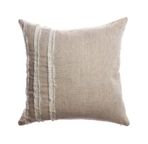 Ivory Striped Raw Linen Square Pillow
