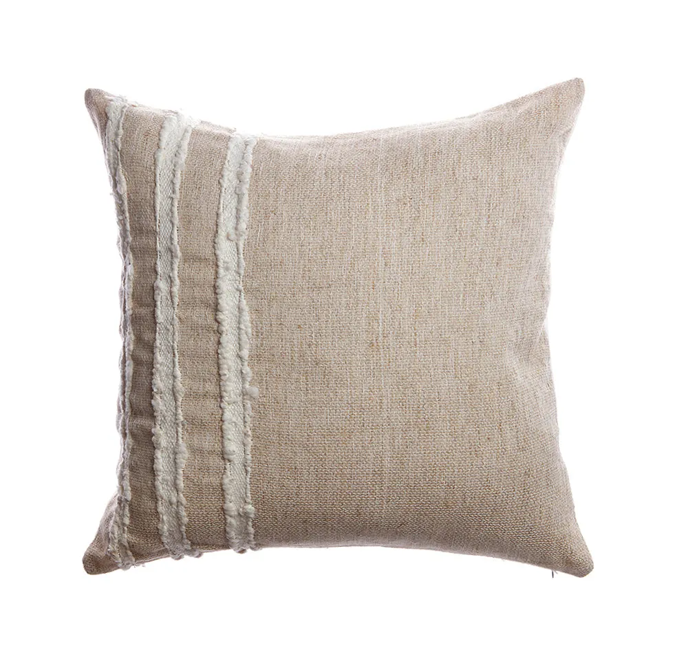Ivory Striped Raw Linen Square Pillow