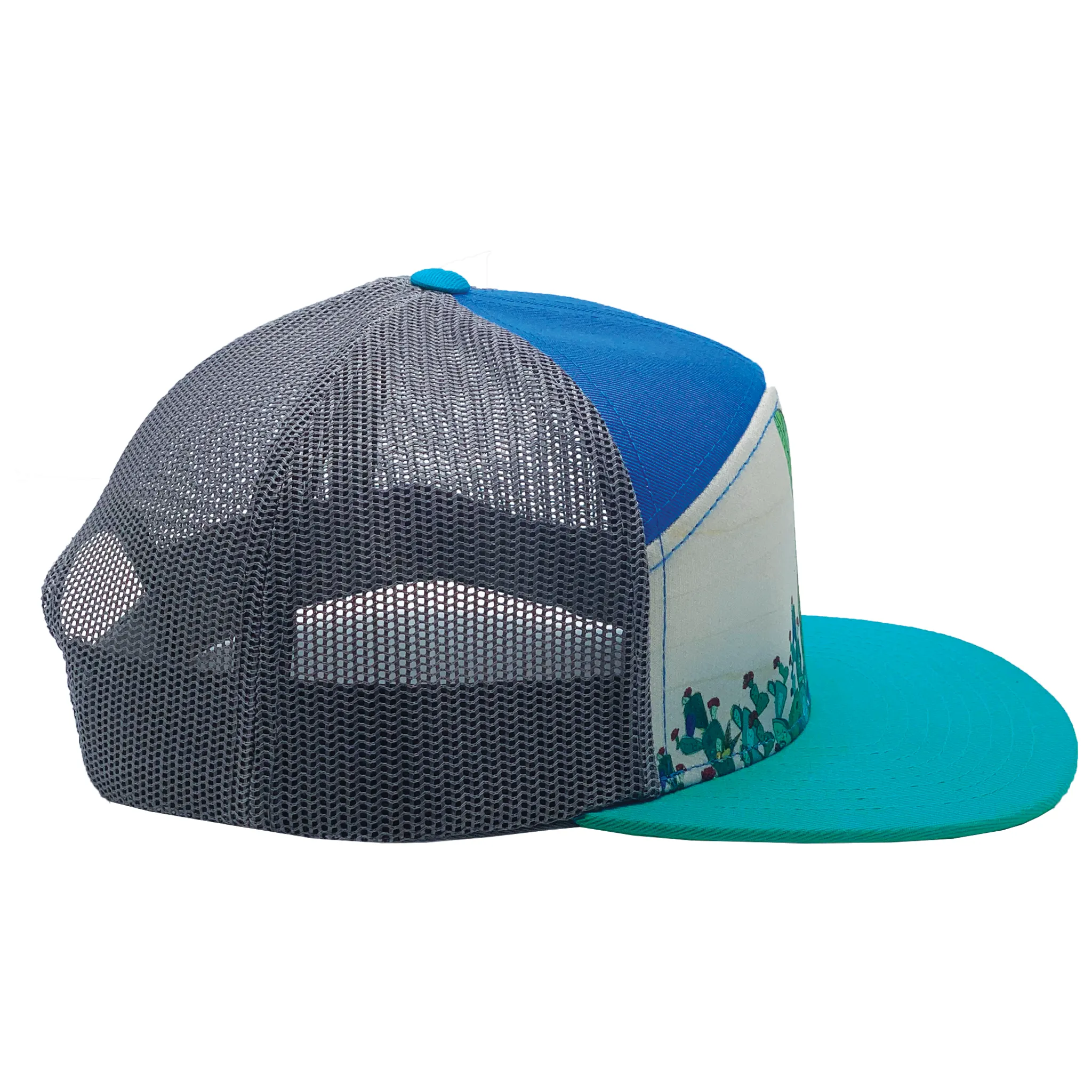 Jackrabbit   Cacti | YOUTH | 7 Panel Hat | Aqua, Royal, and 100% Recycled Grey Mesh