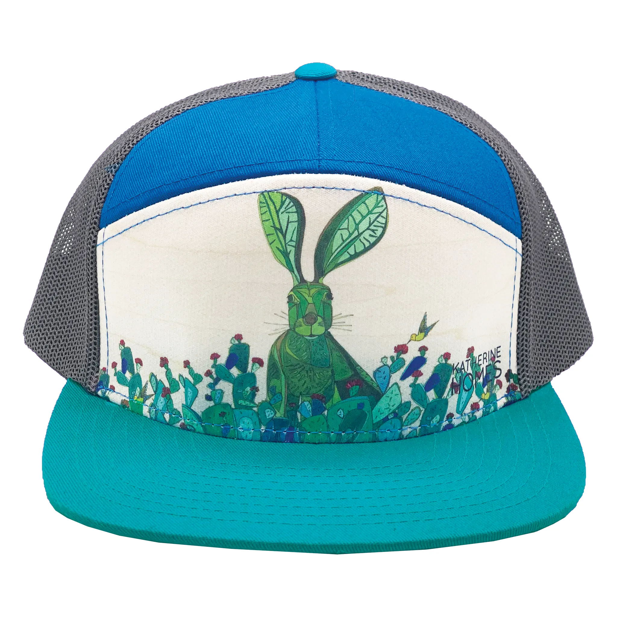 Jackrabbit   Cacti | YOUTH | 7 Panel Hat | Aqua, Royal, and 100% Recycled Grey Mesh