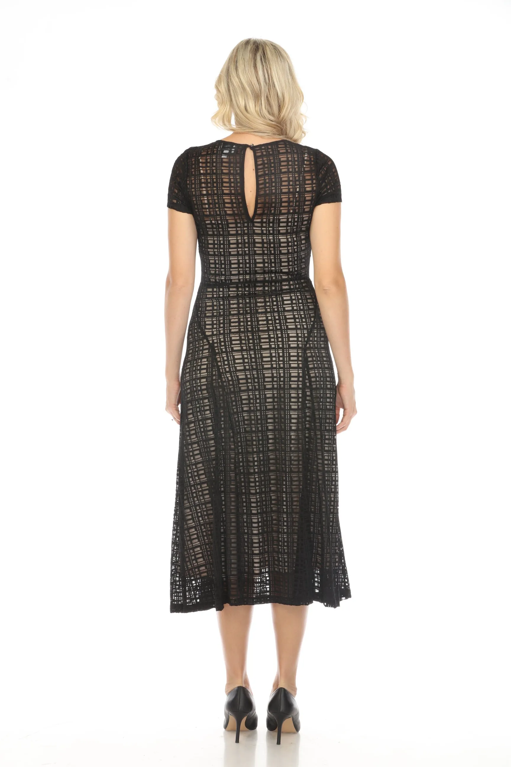 Johnny Was Jade Black Plaid Solia Paneled Mesh Midi Dress Boho Chic L32924-6