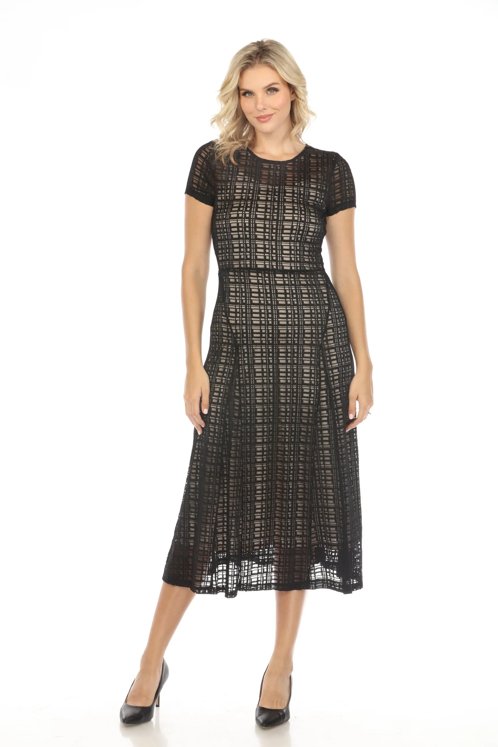 Johnny Was Jade Black Plaid Solia Paneled Mesh Midi Dress Boho Chic L32924-6
