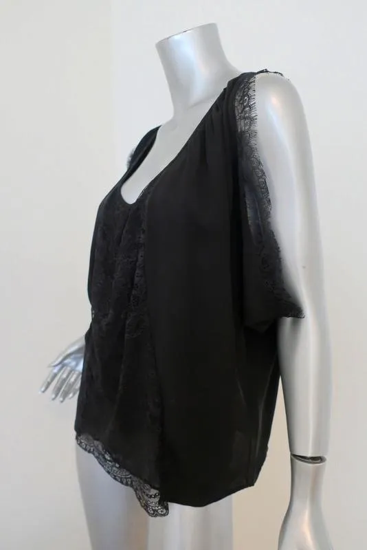 Joie Blouse Versailles Black Lace-Paneled Silk Size Medium Sleeveless Top