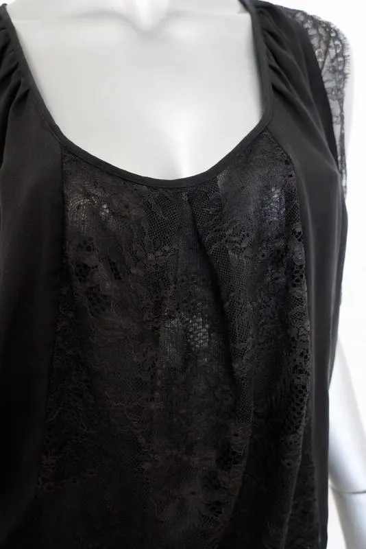 Joie Blouse Versailles Black Lace-Paneled Silk Size Medium Sleeveless Top