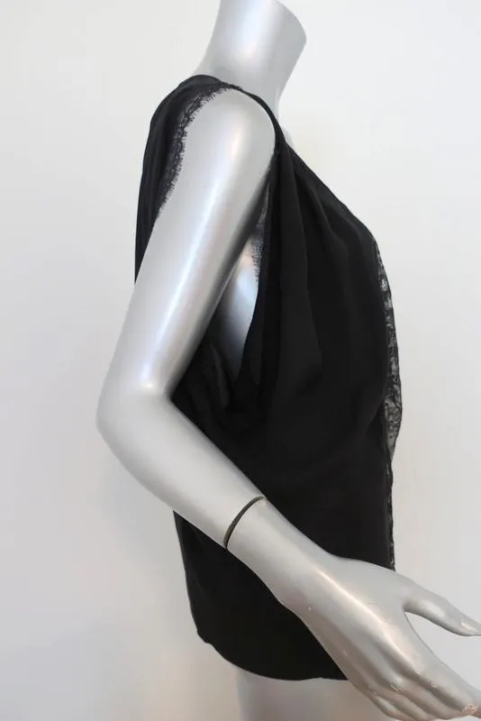 Joie Blouse Versailles Black Lace-Paneled Silk Size Medium Sleeveless Top