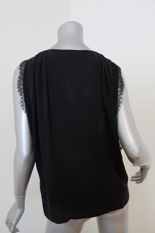 Joie Blouse Versailles Black Lace-Paneled Silk Size Medium Sleeveless Top
