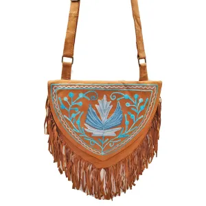 Kashida Embroidery of Bihar Suede Purse with Fringe Tassel Shoulder Bag