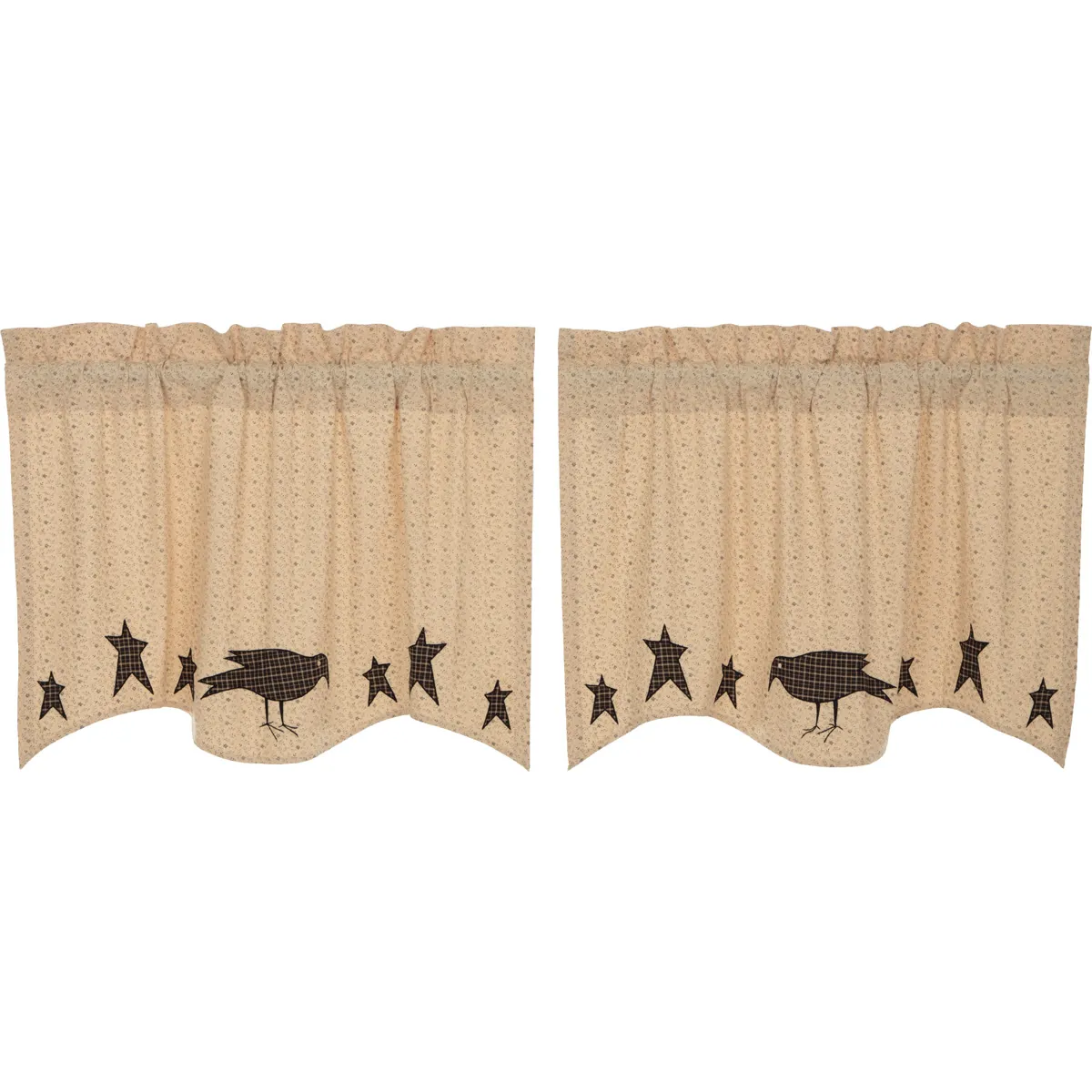 Kettle Grove Applique Crow and Star Tier Curtains (Choose Size)