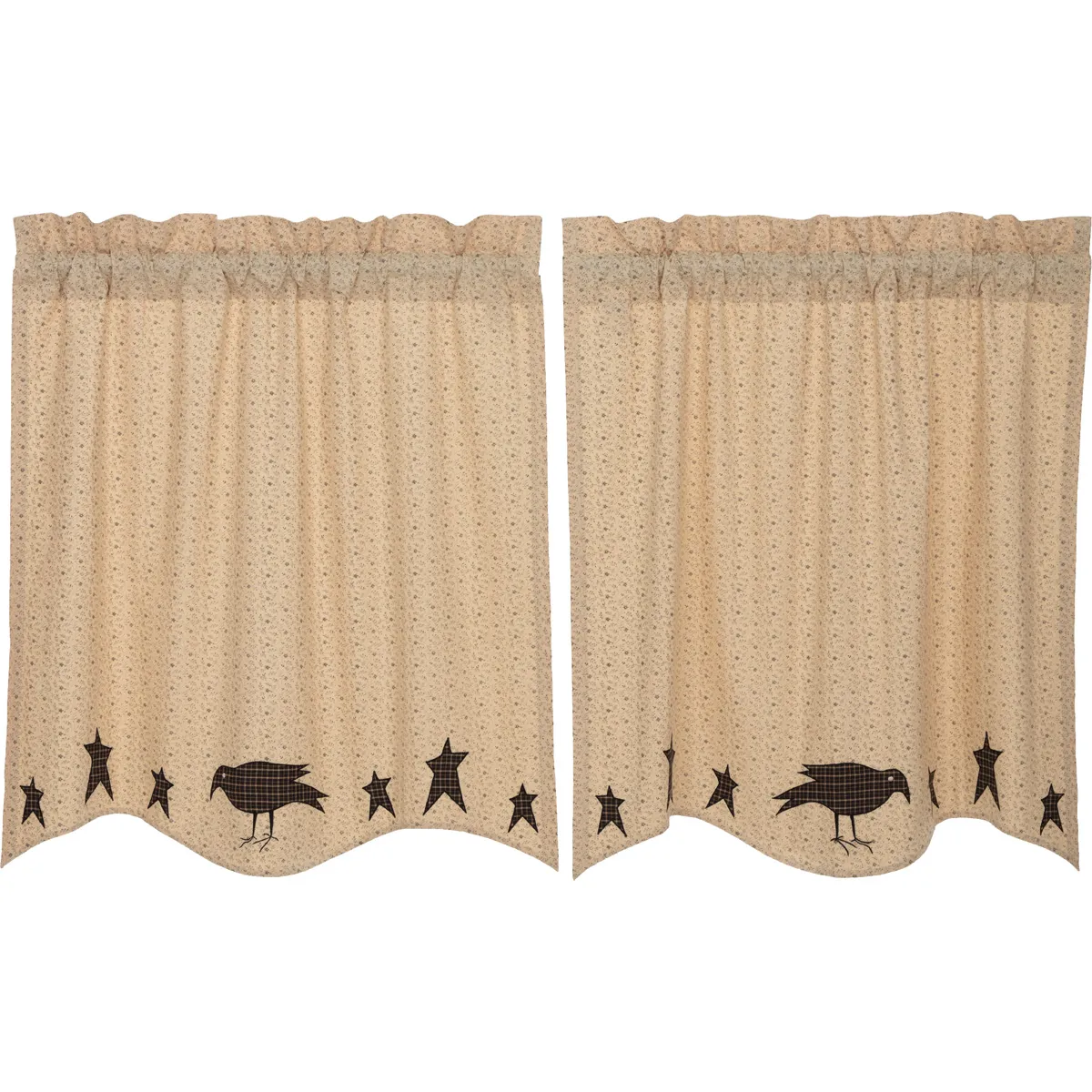 Kettle Grove Applique Crow and Star Tier Curtains (Choose Size)