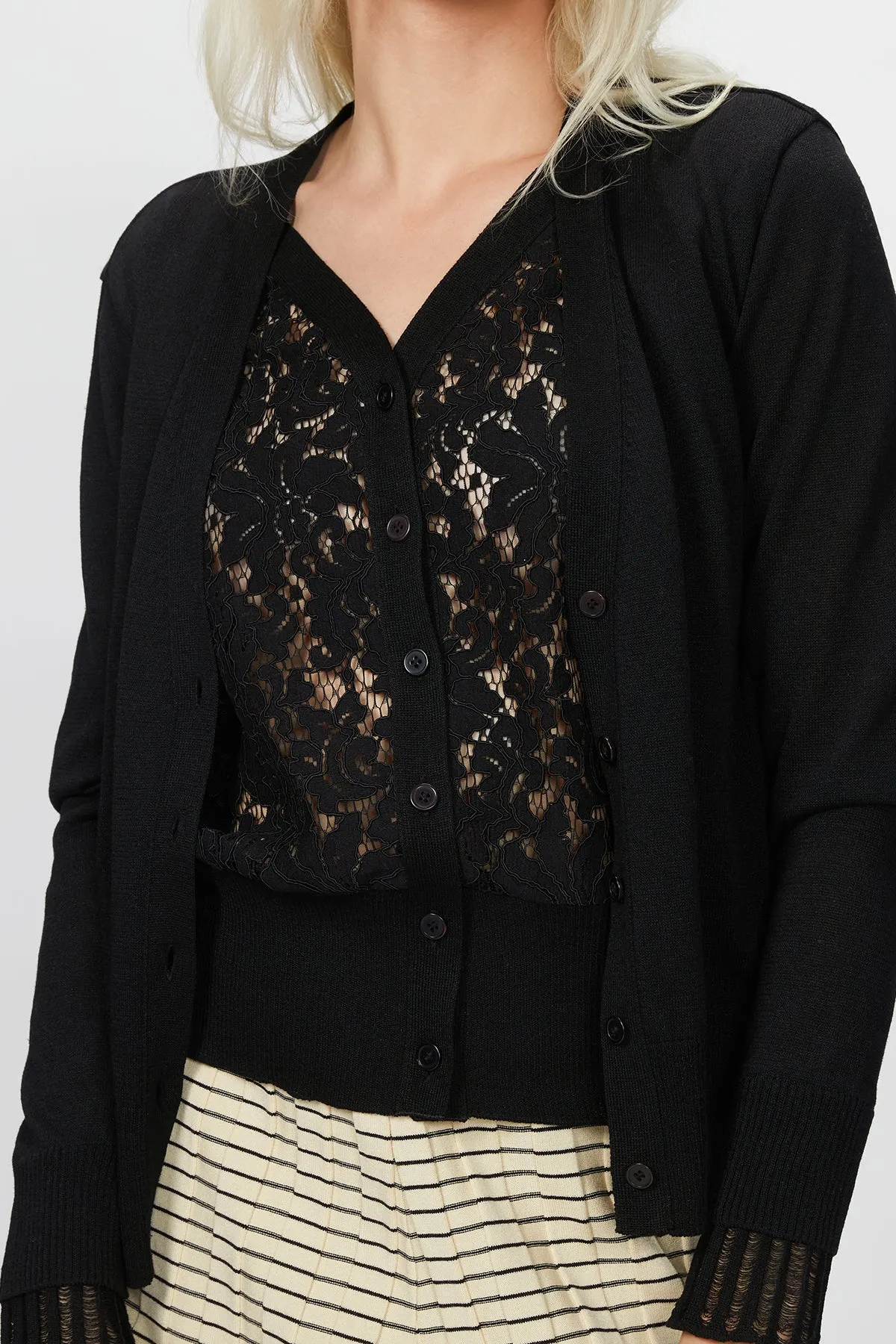 LACE PANELED CARDIGAN