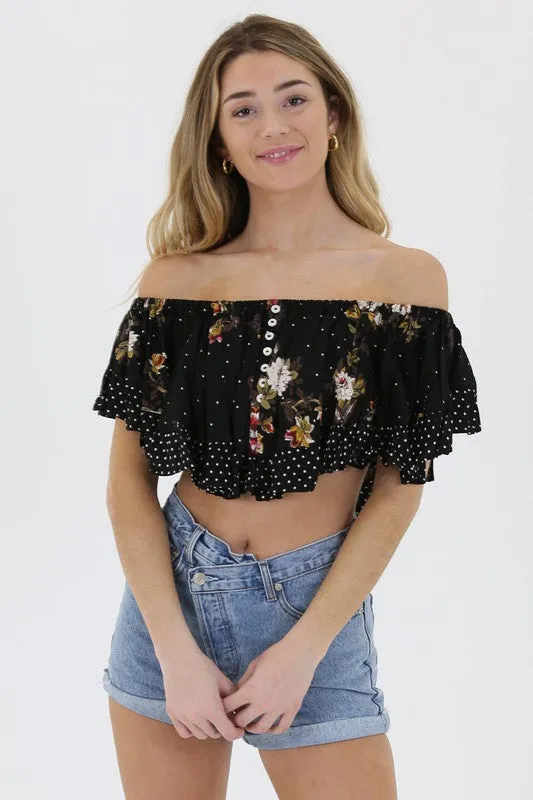 LALA MIX PRINT CROP TOP