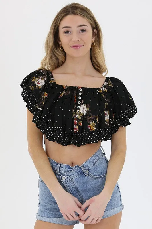 LALA MIX PRINT CROP TOP