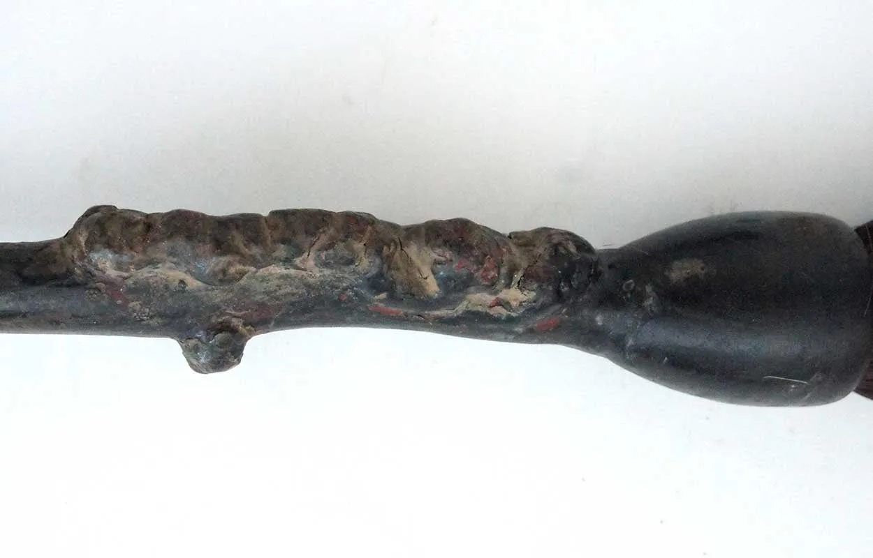 Large Chinese Carved Tree Root Handle Calligraphy Brush