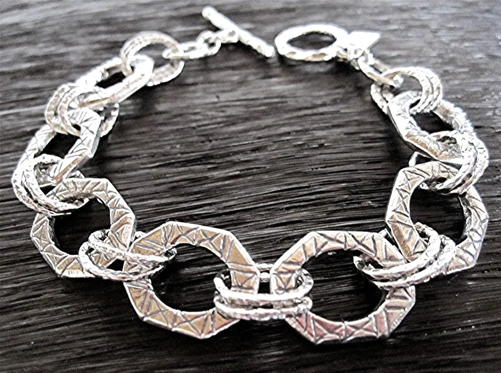 Large Etched Designer Jewelry Link in Sterling Silver (One Link)