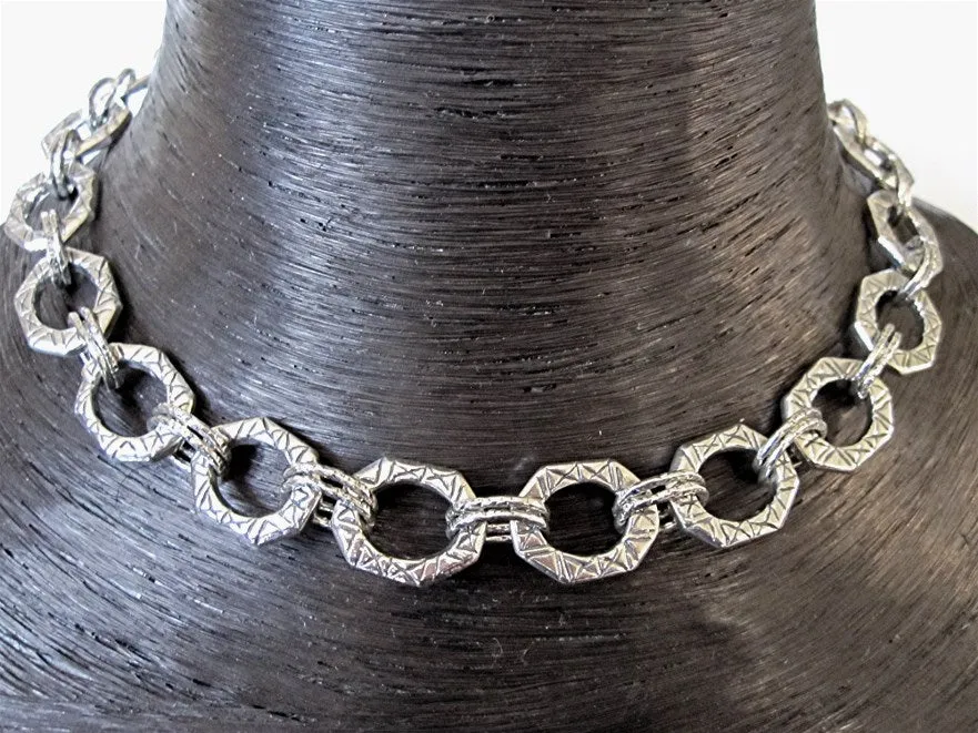 Large Etched Designer Jewelry Link in Sterling Silver (One Link)