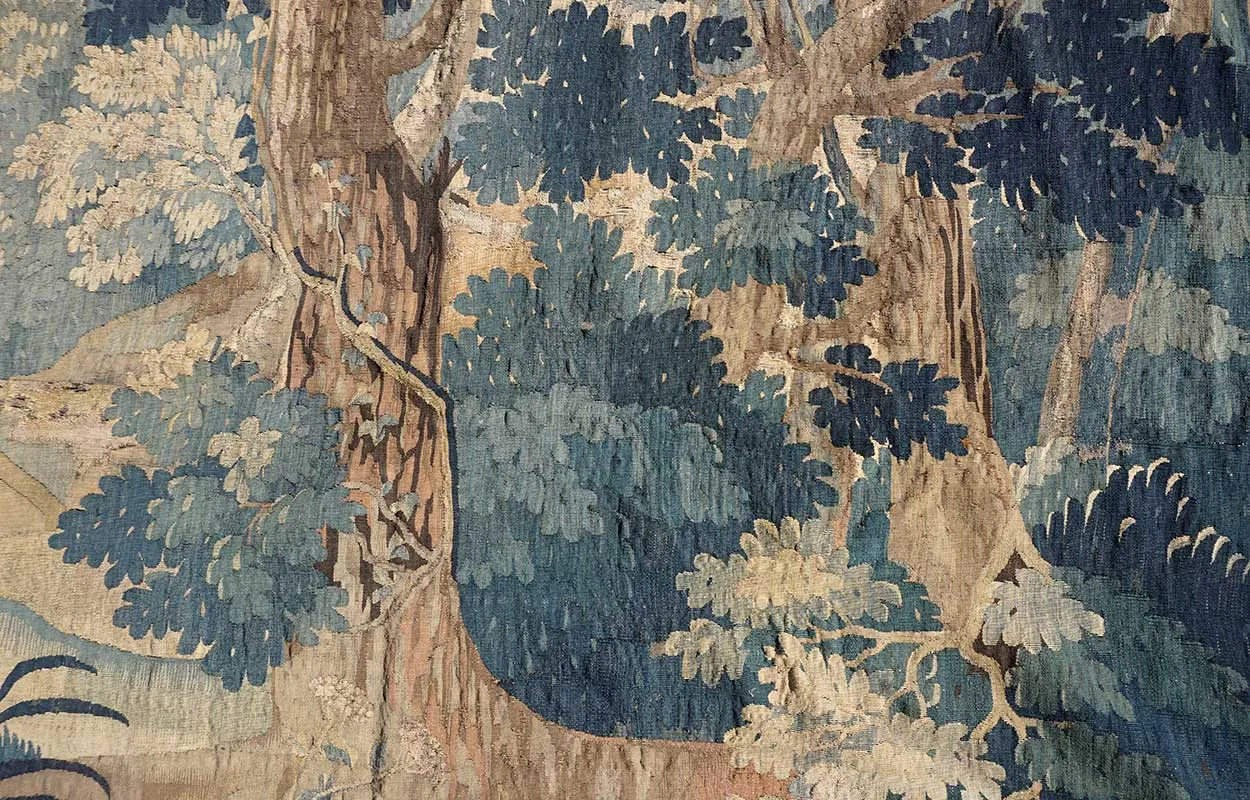 Large French/Belgian Baroque Verdure Tapestry Wall Hanging, Achilles Seducing Deidamia