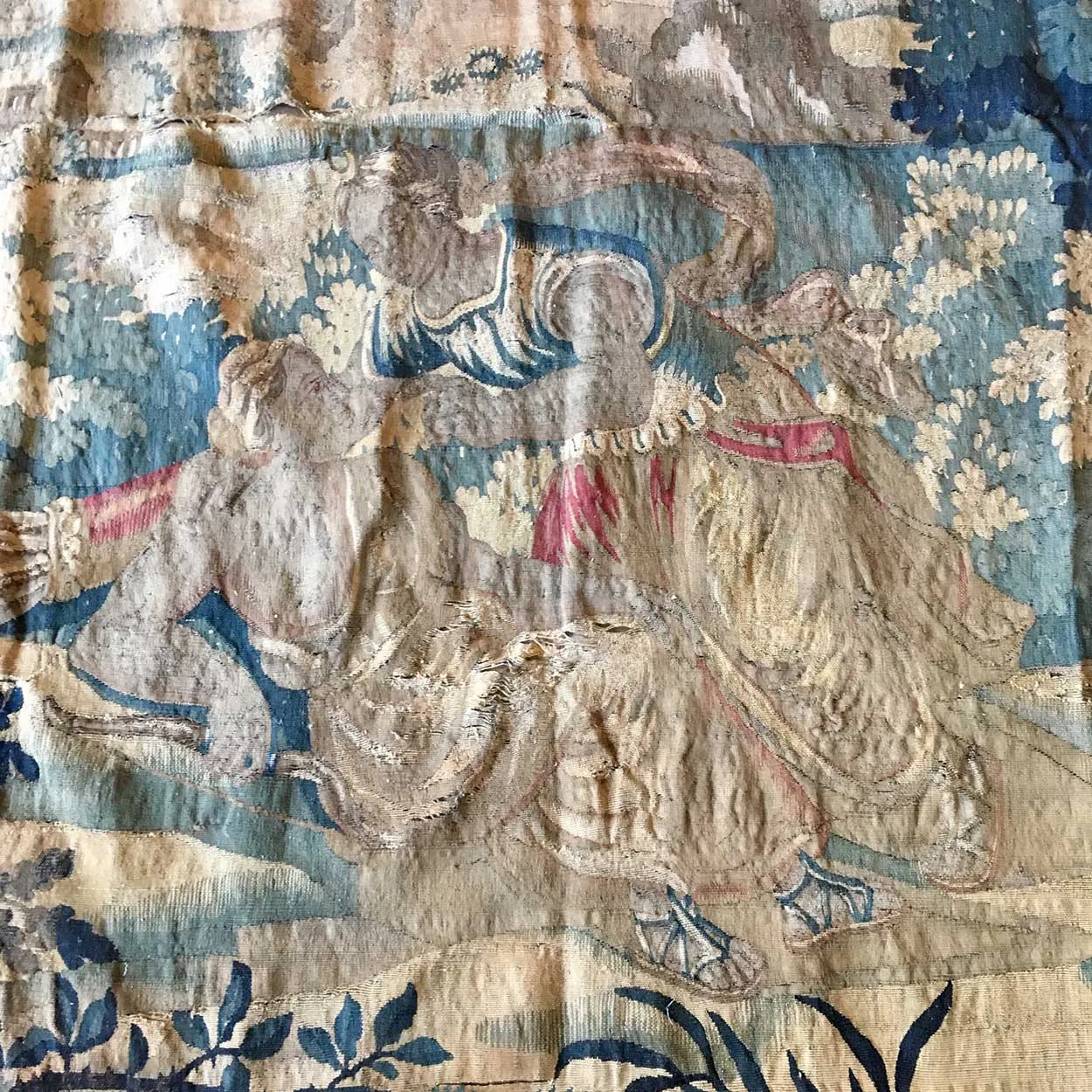 Large French/Belgian Baroque Verdure Tapestry Wall Hanging, Achilles Seducing Deidamia