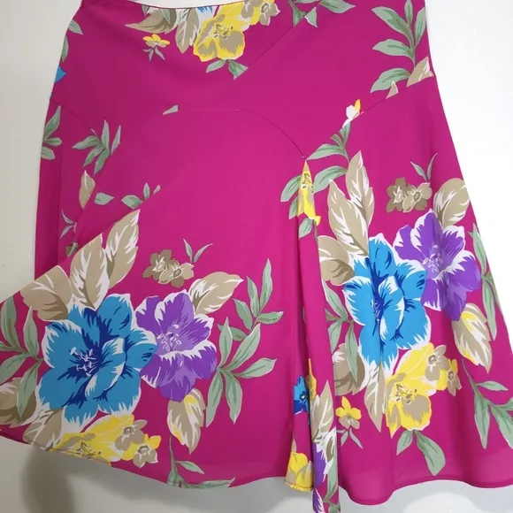 Lauren Ralph Lauren Floral Georgette Knee Length Skirt Fit &amp; Flare Pink Women 10