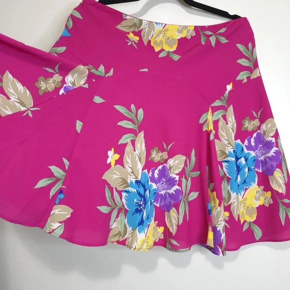 Lauren Ralph Lauren Floral Georgette Knee Length Skirt Fit &amp; Flare Pink Women 10