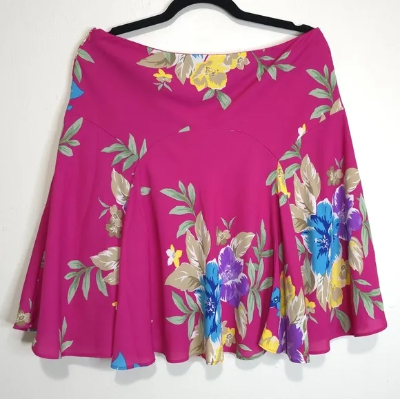 Lauren Ralph Lauren Floral Georgette Knee Length Skirt Fit &amp; Flare Pink Women 10