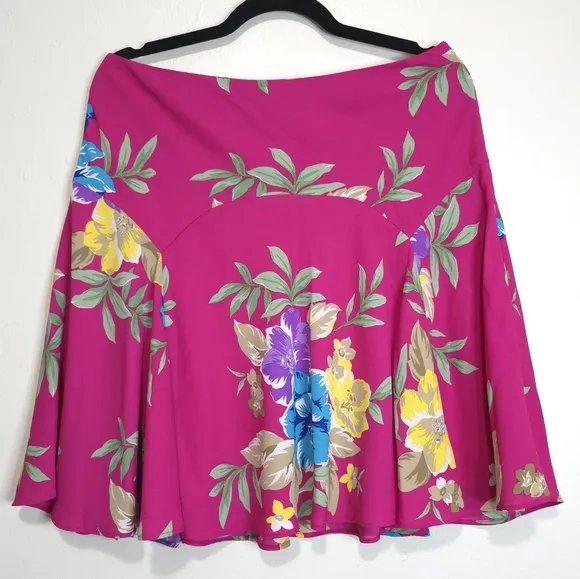 Lauren Ralph Lauren Floral Georgette Knee Length Skirt Fit &amp; Flare Pink Women 10