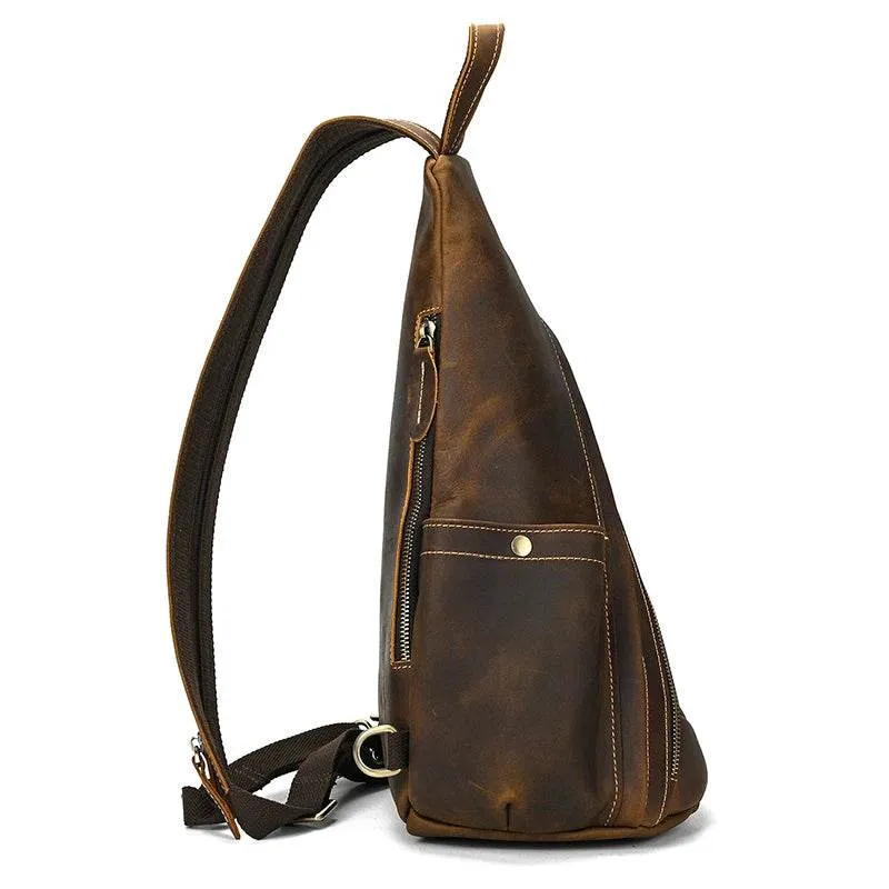 Leather Sling Bag for Biker Men Crossbody Chest Pack