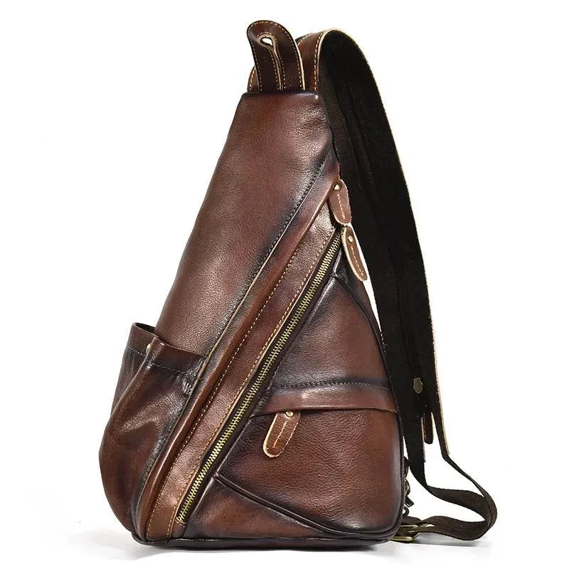Leather Sling Bag for Biker Men Crossbody Chest Pack