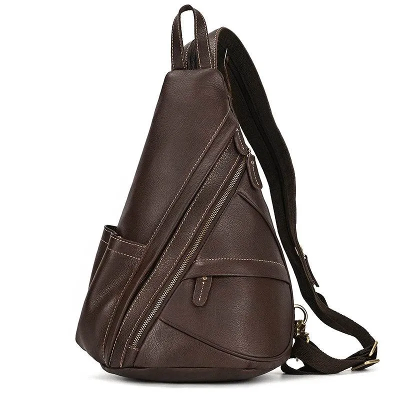 Leather Sling Bag for Biker Men Crossbody Chest Pack