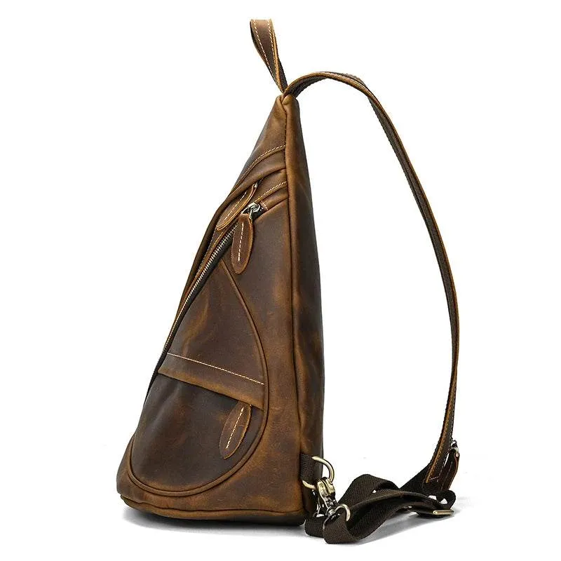 Leather Sling Bag for Biker Men Crossbody Chest Pack