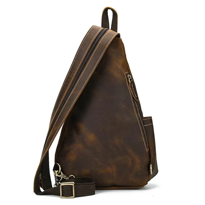 Leather Sling Bag for Biker Men Crossbody Chest Pack