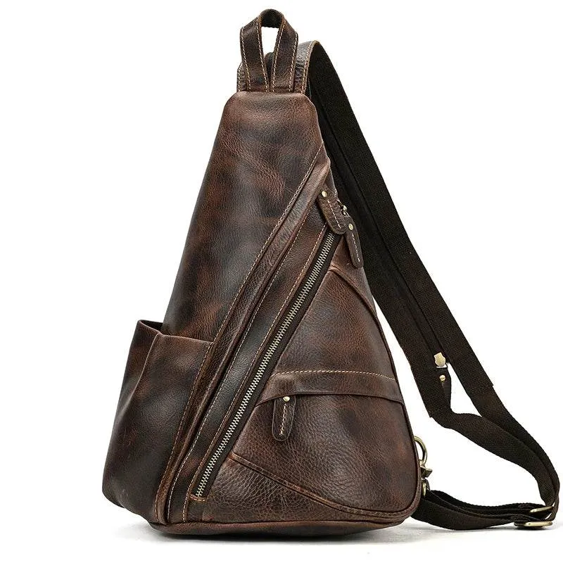 Leather Sling Bag for Biker Men Crossbody Chest Pack
