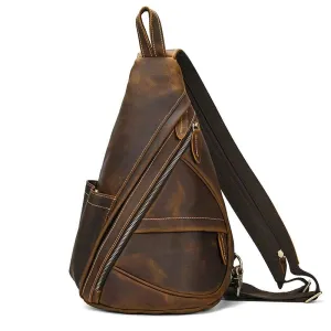Leather Sling Bag for Biker Men Crossbody Chest Pack