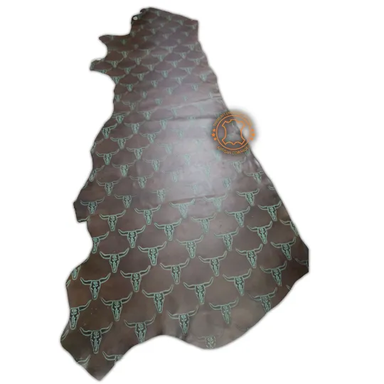 LONGHORN EMBOSSED LEATHER Brown Turquoise|  12"x12 12"x18", 12"x24" Precuts