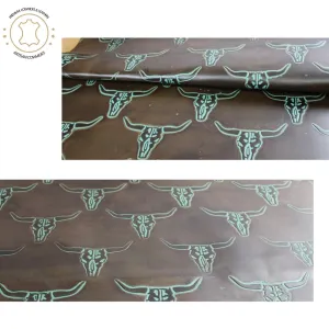 LONGHORN EMBOSSED LEATHER Brown Turquoise|  12"x12 12"x18", 12"x24" Precuts